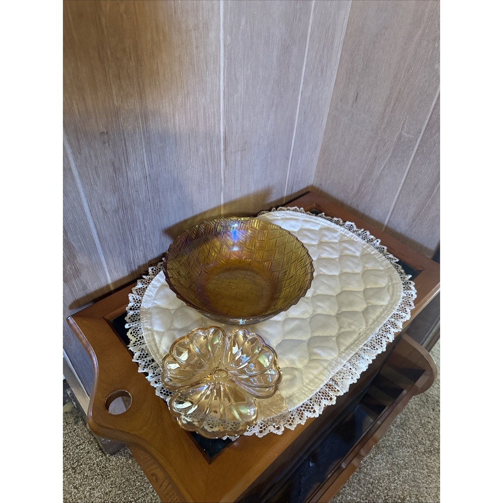 Vintage Indiana carnival glass bowl‎ And Candy Or Relish Dish
